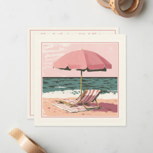 Carte De Correspondance Chaise de plage rose et crème et parapluie
