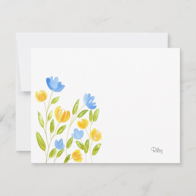 Carte De Correspondance Champ de fleurs bleu jaune (Devant)