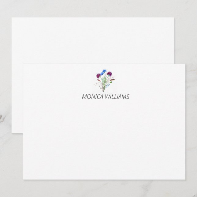 Carte De Correspondance Chardon Floral Violet Personnel (Devant / Derrière)