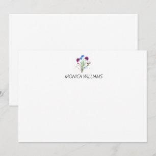 Carte De Correspondance Chardon Floral Violet Personnel