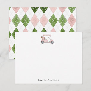 Carte De Correspondance Chariot de golf Rose aquarelle Golfeur