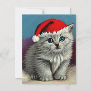 Carte De Correspondance Chat de Noël vintage avec chapeau de Père Noël