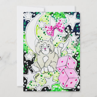 Carte De Correspondance Chat & Dés Pink