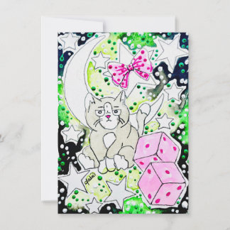 Carte De Correspondance Chat & Dés Pink