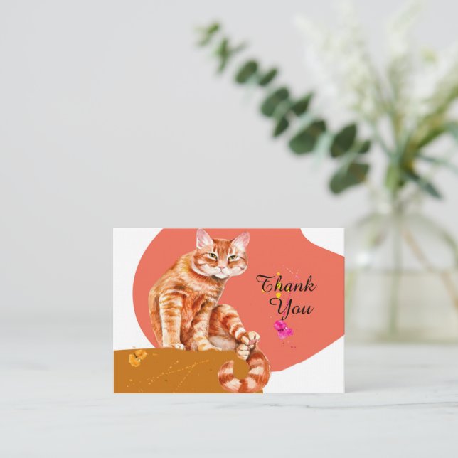 Carte De Correspondance Chat Merci Tabby Orange Tabby (Debout devant)