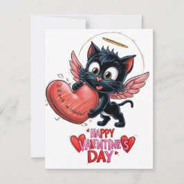 Carte De Correspondance "Chat noir et coeur plein d'amour"