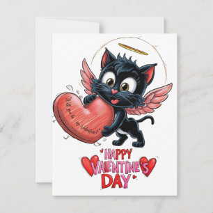 Carte De Correspondance "Chat noir et coeur plein d'amour"