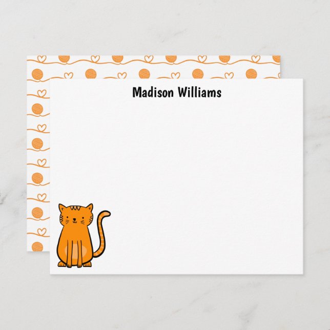 Carte De Correspondance Chat orange mignon (Devant / Derrière)