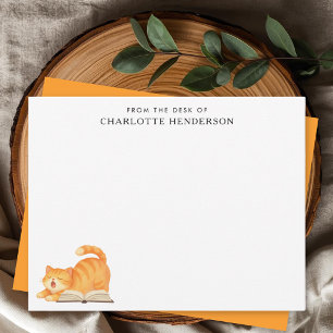 Carte De Correspondance Chat roux amoureux des livres Personnalisé