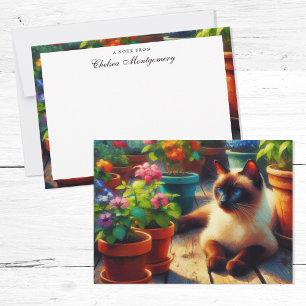 Carte De Correspondance Chat siamois dans la peinture à l'huile de jardin 