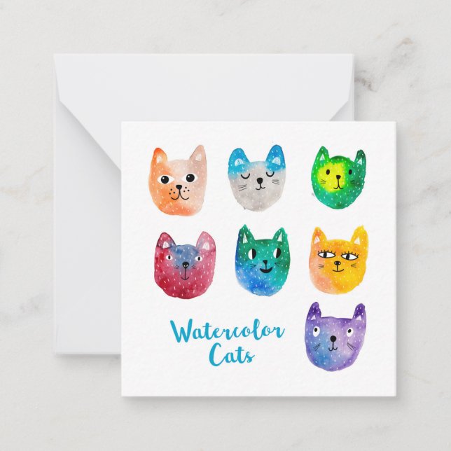 Carte De Correspondance Chats et amis à l'aquarelle (Devant)