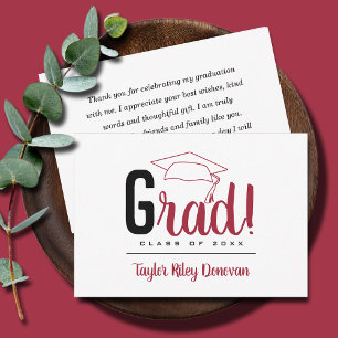 Carte De Correspondance Chic Black et Crimson Red Grad Casquette gradué
