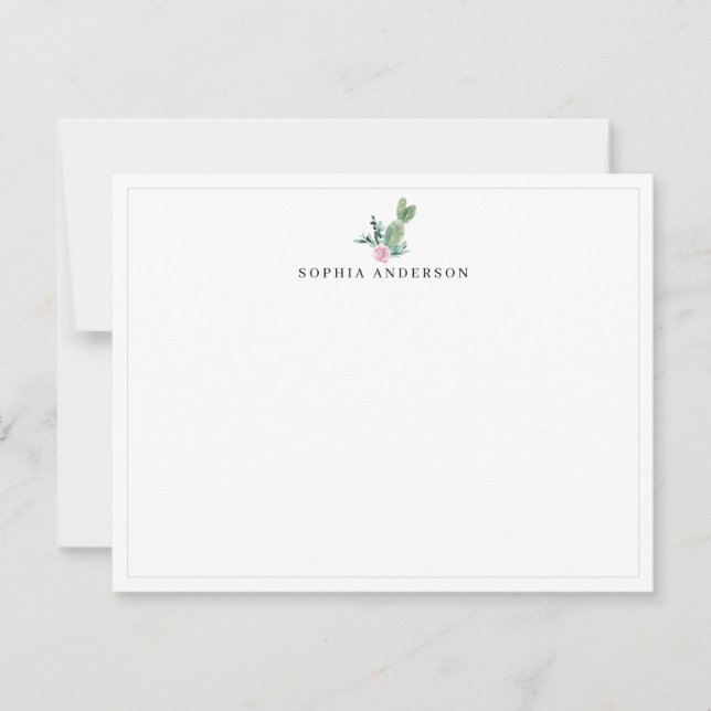 Carte De Correspondance Chic Cactus Aquarelle rose rose rose Succulente (Devant)
