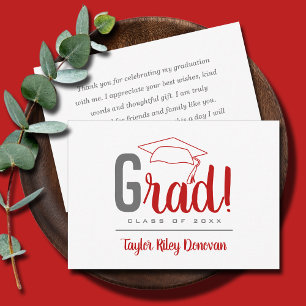 Carte De Correspondance Chic Grey et Scarlet Red Grad Casquette gradué