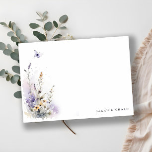 Carte De Correspondance Chic Lilac Purple Fleur sauvage Papillon Aquarelle