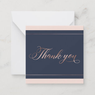 Carte De Correspondance Chic Marine Bleu & Rose Merci de script or