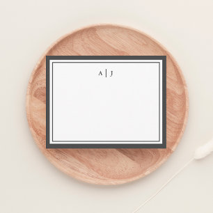 Carte De Correspondance Chic minimaliste Ash noir deux bordures Monogramme