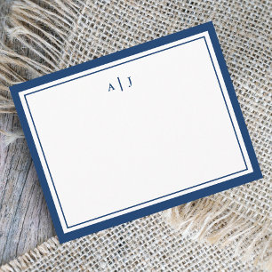 Carte De Correspondance Chic Minimaliste Marine Bleu Deux Frontières Monog