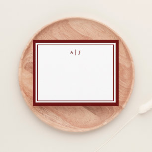 Carte De Correspondance Chic minimaliste Maroon rouge Deux Monogramme Bord