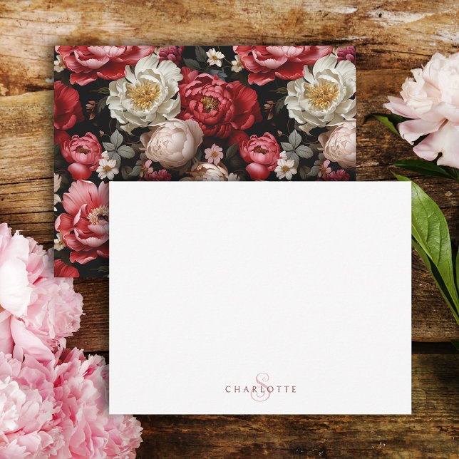Carte De Correspondance Chic Personnalisé Fleur de pivoine foncée (Créateur téléchargé)