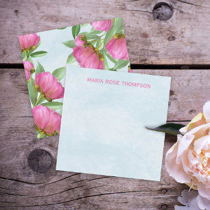 Carte De Correspondance Chic rose florale pivoines Élégant bleu fleur