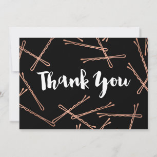 Carte De Correspondance Chic Rose or Bobby Pins Merci noir