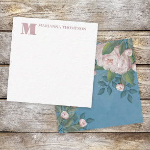 Carte De Correspondance Chic rose Vintage Rose Floral Élégant Fleur Bleu