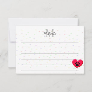 Carte De Correspondance Chien Fête Chien Patte Confettis Dessin Ligné Mono