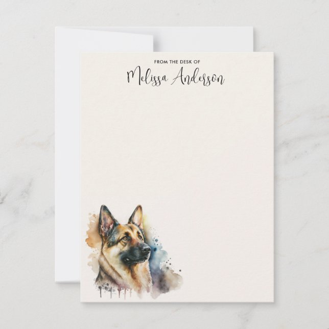 Carte De Correspondance Chien Moderne Aquarelle Animal Berger allemand (Devant)