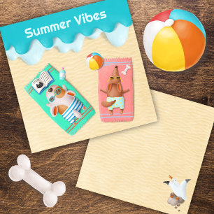 Carte De Correspondance Chiens à la plage ambiance estivale