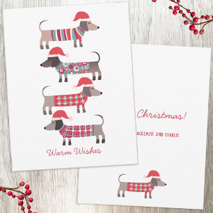 Carte De Correspondance Chiens de Dachshund en Noël Casquette