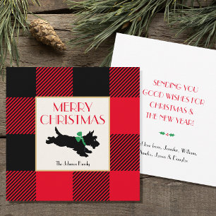Carte De Correspondance Christmas Scotty Chien Buffalo Plaid Red Flat