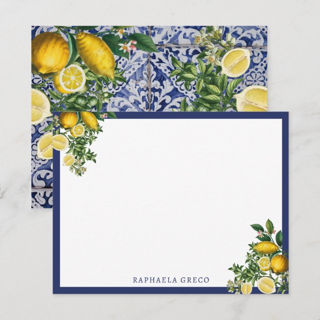 Carte De Correspondance Citrons méditerranéens Carreaux portugais d'été (Devant / Derrière)