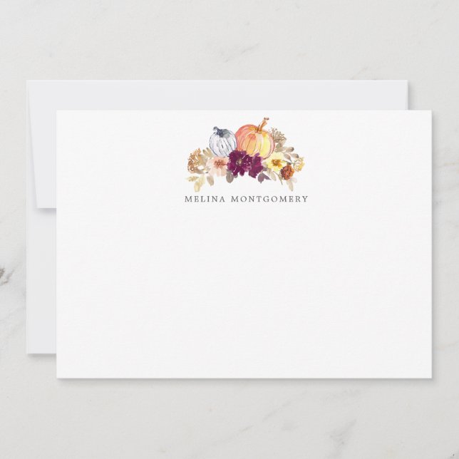 Carte De Correspondance Citrouille et fleurs tombent personnalisées (Devant)