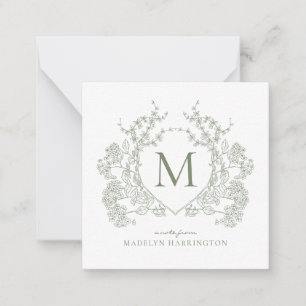 Carte De Correspondance Classic Botanique Sage Vert Floral Crest Monogramm