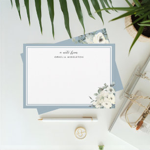 Carte De Correspondance Classique floral à bordure bleu poussiéreux