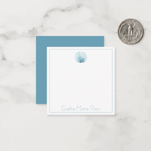 Carte De Correspondance Coastal Aqua Scallop Seashell Personnalisé (Devant/Arrière en situation)