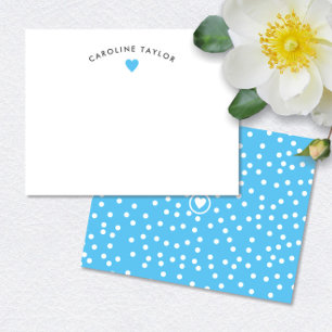 Carte De Correspondance Cœur Bleu Ciel & Points Préparatoires Mignon