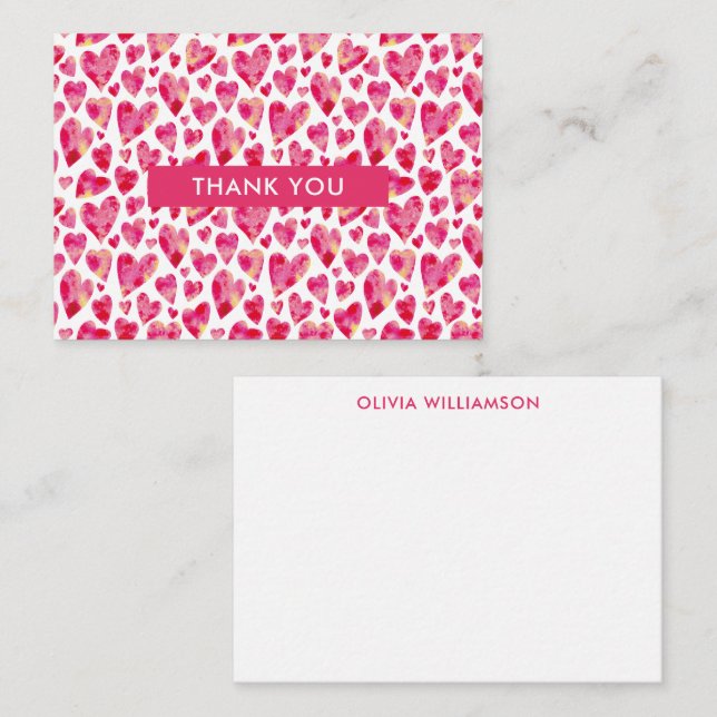 Carte De Correspondance Cœur de remerciement rose chaud (Devant / Derrière)