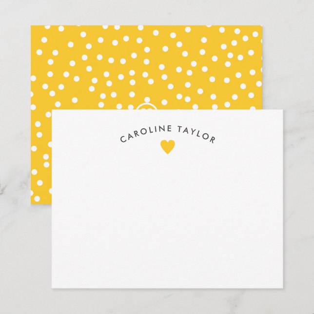 Carte De Correspondance Cœur jaune soleil et points Mignon féminin (Devant / Derrière)
