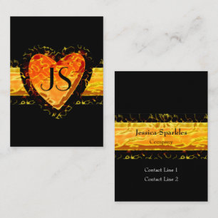 Carte De Correspondance Cœur Orange Élégant Noir Jour de la Saint-Valentin