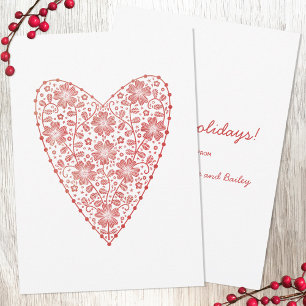 Carte De Correspondance Coeur Scandinave Rouge Blanc Vacances d'hiver