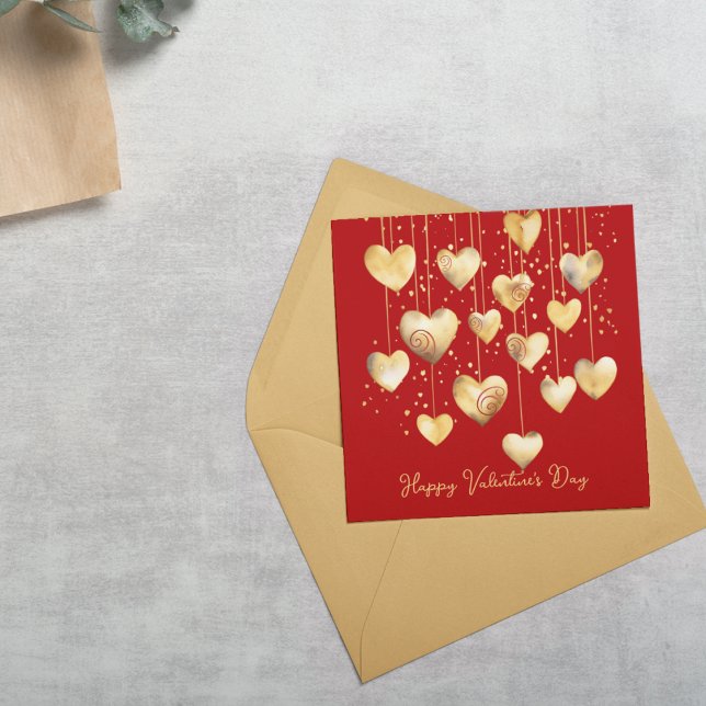 Carte De Correspondance Coeurs or sur une chaîne (Cute and small school Valentine's Day cards for kids.  Customize the front and back of this card. )