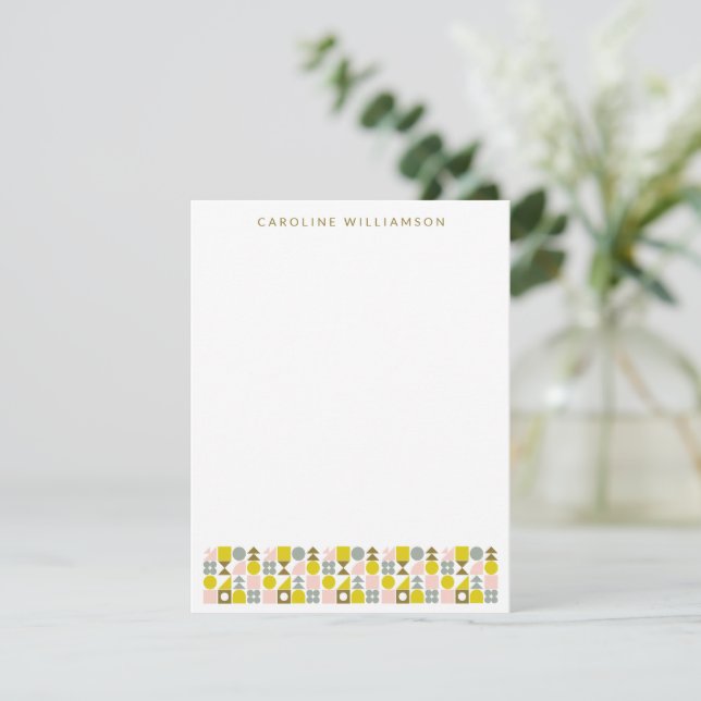 Carte De Correspondance Conception Géométrique Rose et Jaune Personnalisée (Debout devant)