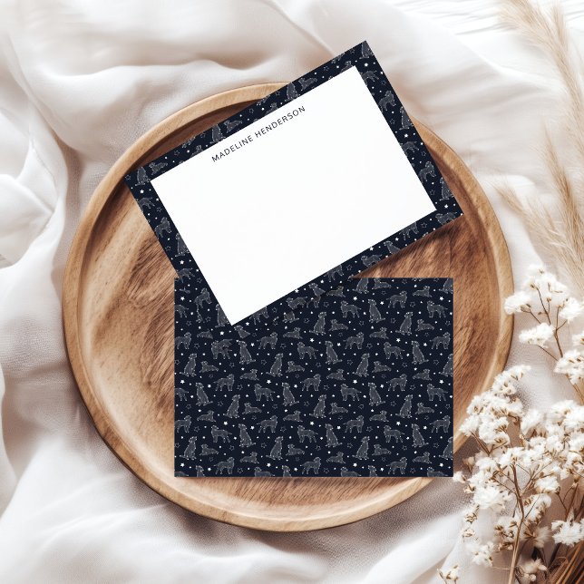 Carte De Correspondance Constellations de chiens lunaires Monogramme noir (Créateur téléchargé)