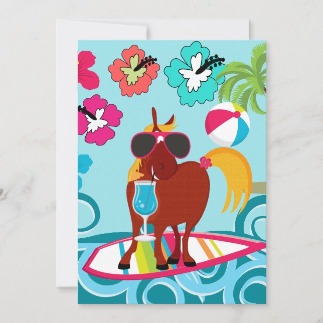 Carte De Correspondance Cool Horse Surfer Dude Summer Fun Beach Party (Devant)
