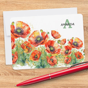 Carte De Correspondance Coquelicots Rouges Élégants Monogrammés Fleurs de