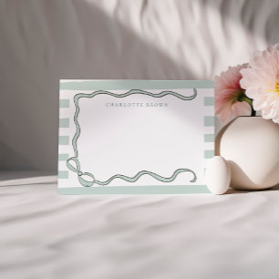 Carte De Correspondance Coquette Bow & Mint Green Stripes Personnalisé