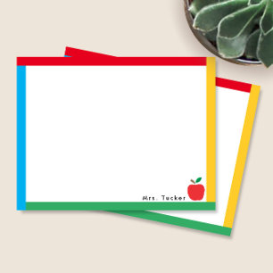Carte De Correspondance Couleurs primaires Bordure et enseignant Apple Cut