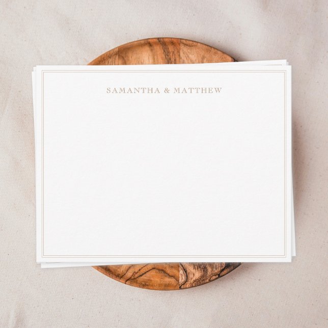 Carte De Correspondance Couple double bordure or (Gold double border vintage typography couple note card)